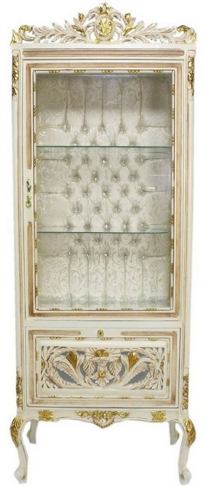 Casa Padrino Vitrine Barock Vitrine Cremefarben / Beige / Gold 70 x 40 x H. 170 cm - Prunkvoller Barock Vitrinenschrank mit Glastür und Glitzersteinen - Barock Möbel von Casa Padrino