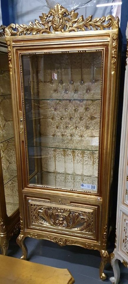 Casa Padrino Vitrine Barock Vitrine Gold / Braun - Barock Vitrinenschrank mit Glastür und Schublade - Barock Wohnzimmer Möbel - Edel & Prunkvoll von Casa Padrino