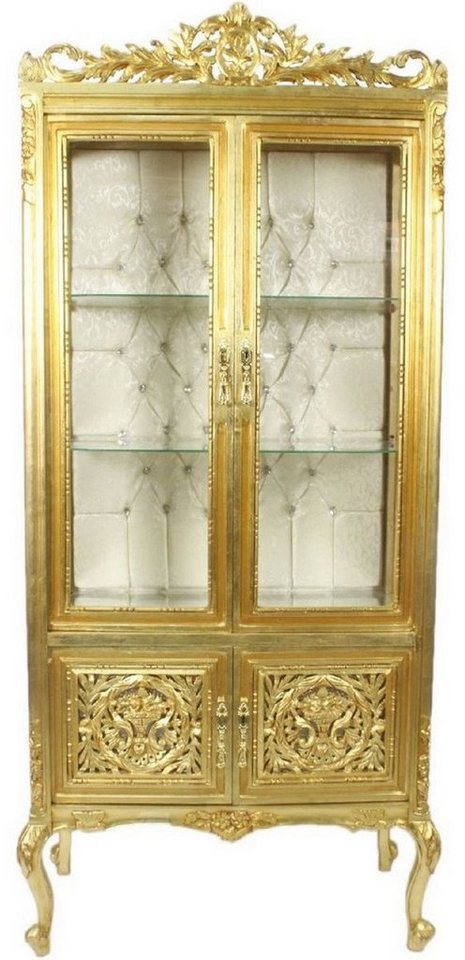 Casa Padrino Vitrine Barock Vitrine Gold / Cremefarben 100 x 40 x H. 170 cm - Prunkvoller Barock Vitrinenschrank mit 2 Glastüren wunderschönen Verzierungen und Glitzersteinen von Casa Padrino