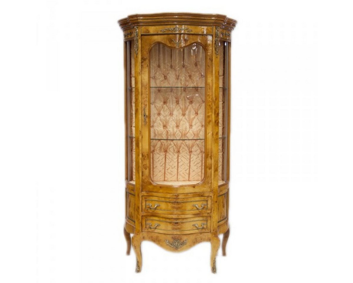 Casa Padrino Vitrine Barock Vitrine Hellbraun 88 x H. 180 cm - Massivholz Vitrinenschrank - Wohnzimmerschrank - Barock Möbel von Casa Padrino