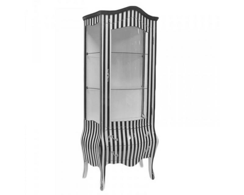 Casa Padrino Vitrine Barock Vitrine in Schwarz/Weiß Streifen - Vitrinenschrank - Wohnzimmerschrank von Casa Padrino