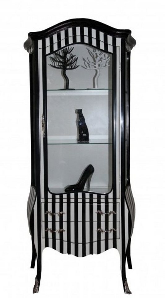 Casa Padrino Vitrine Barock Vitrine in Schwarz/Weiß Streifen - Vitrinenschrank - Wohnzimmerschrank Casa Padrino Vitrine Barock Vitrine in Schwarz/Weiß Streifen - Vitrinenschrank - Wohnzimmerschrank von Casa Padrino