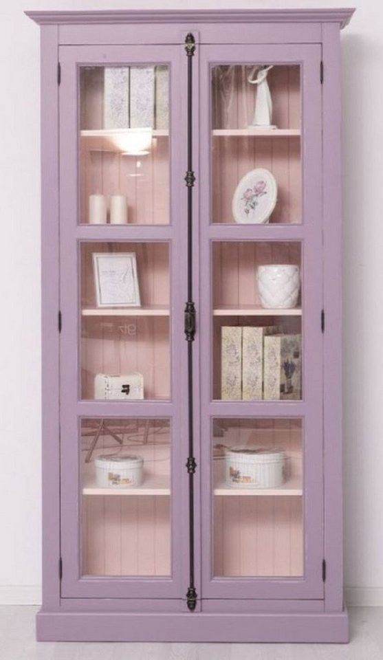 Casa Padrino Vitrine Casa Padrino Landhausstil Vitrine Lila / Rosa 109 x 40 x H. 210 cm - Massivholz Vitrinenschrank mit 2 Glastüren - Massivholz Schrank - Massivholz Möbel - Landhausstil Möbel von Casa Padrino