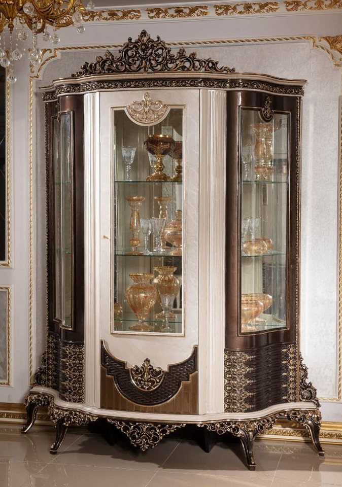 Casa Padrino Vitrine Casa Padrino Luxus Barock Vitrine mit Tür Creme / Dunkelbraun / Gold von Casa Padrino