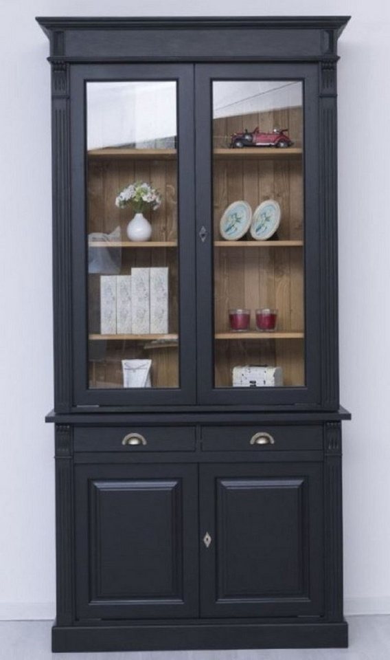 Casa Padrino Vitrine Landhausstil Vitrine Schwarz / Naturfarben 120 x 51 x H. 240 cm - Massivholz Schrank - Vitrinenschrank - Wohnzimmerschrank - Landhausstil Möbel von Casa Padrino