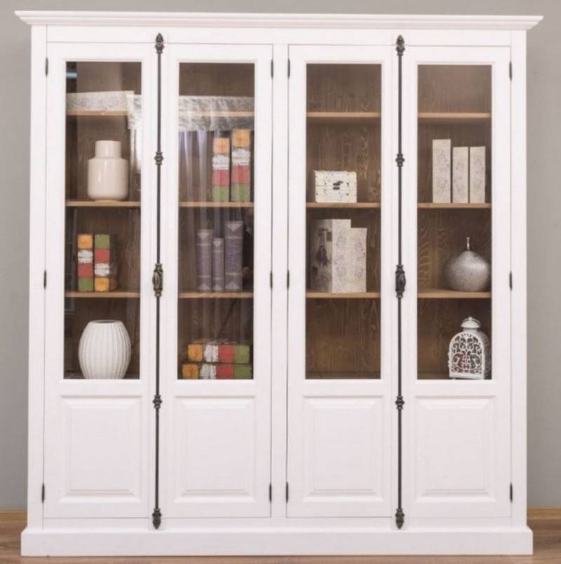 Casa Padrino Vitrine Landhausstil Vitrine Weiß / Braun 205 x 40 x H. 210 cm - Massivholz Schrank - Wohnzimmerschrank - Vitrinenschrank - Landhausstil Möbel von Casa Padrino