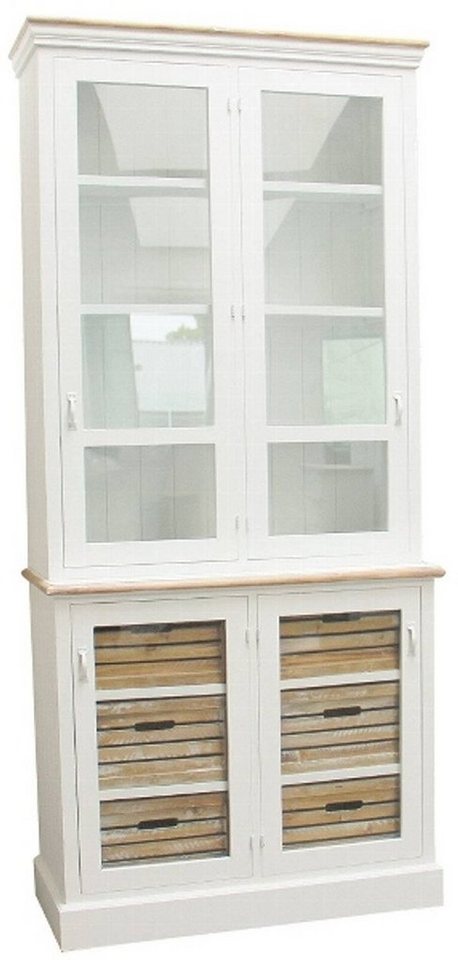 Casa Padrino Vitrine Landhausstil Vitrinenschrank Antik Weiß / Naturfarben 93 x 40 x H. 200 cm - Landhausstil Kollektion von Casa Padrino