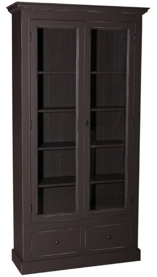 Casa Padrino Vitrine Landhausstil Wohnzimmer Vitrinenschrank Antik Schwarz 109 x 39 x H. 210 cm - Wohnzimmerschrank mit 2 Glastüren und 2 Schubladen von Casa Padrino