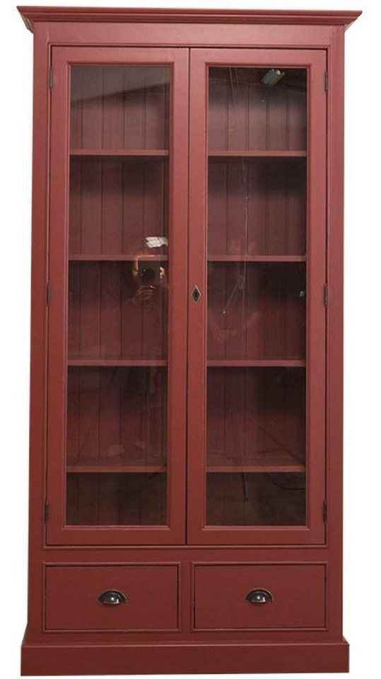 Casa Padrino Vitrine Landhausstil Wohnzimmer Vitrinenschrank Bordeauxrot 109 x 39 x H. 210 cm - Wohnzimmerschrank mit 2 Glastüren und 2 Schubladen von Casa Padrino