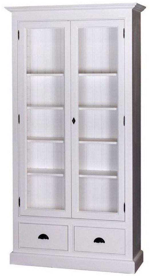 Casa Padrino Vitrine Landhausstil Wohnzimmer Vitrinenschrank Weiß 109 x 39 x H. 210 cm - Wohnzimmerschrank mit 2 Glastüren und 2 Schubladen von Casa Padrino