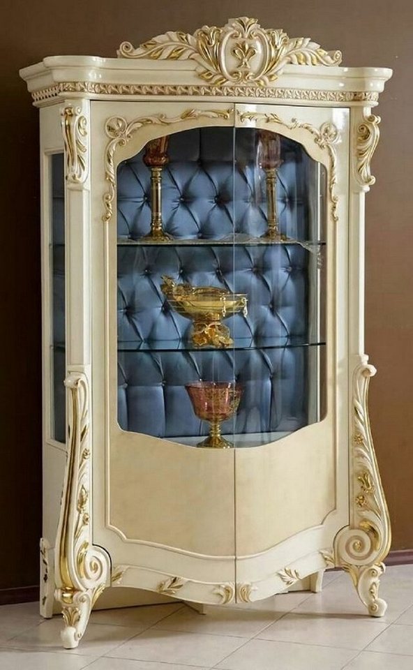 Casa Padrino Vitrine Luxus Barock Vitrine Beige / Weiß / Gold / Blau - Prunkvoller Massivholz Vitrinenschrank mit 2 Glastüren - Handgefertigte Barock Möbel - Edel & Prunkvoll von Casa Padrino
