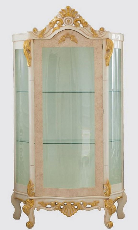 Casa Padrino Vitrine Luxus Barock Vitrine Beige / Weiß / Gold - Handgefertigter Massivholz Vitrinenschrank - Barock Wohnzimmer Möbel von Casa Padrino