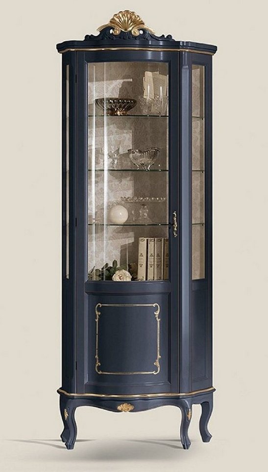 Casa Padrino Vitrine Luxus Barock Vitrine Blau / Gold - Prunkvoller Barock Vitrinenschrank mit Glastür und 3 Glasregalen - Barock Möbel - Luxus Qualität - Made in Italy von Casa Padrino