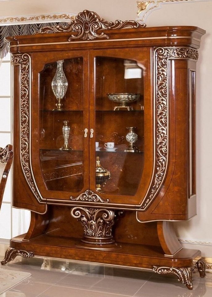 Casa Padrino Vitrine Luxus Barock Vitrine Braun / Bronzefarben - Prunkvoller Massivholz Vitrinenschrank mit 2 Glastüren - Handgefertigte Barock Möbel - Edel & Prunkvoll von Casa Padrino