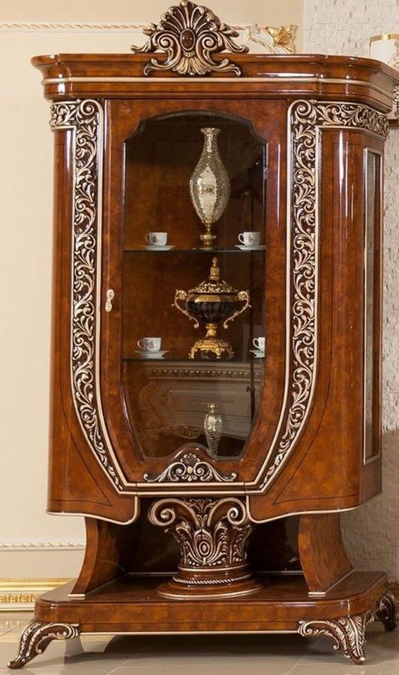 Casa Padrino Vitrine Luxus Barock Vitrine Braun / Bronzefarben - Prunkvoller Massivholz Vitrinenschrank mit Glastür - Handgefertigte Barock Möbel - Edel & Prunkvoll von Casa Padrino