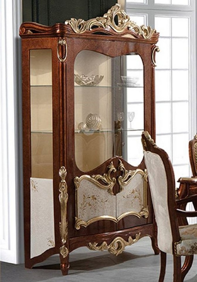 Casa Padrino Vitrine Luxus Barock Vitrine Braun / Cremefarben / Gold - Handgefertigter Massivholz Vitrinenschrank mit 2 Glastüren - Prunkvolle Barock Möbel von Casa Padrino