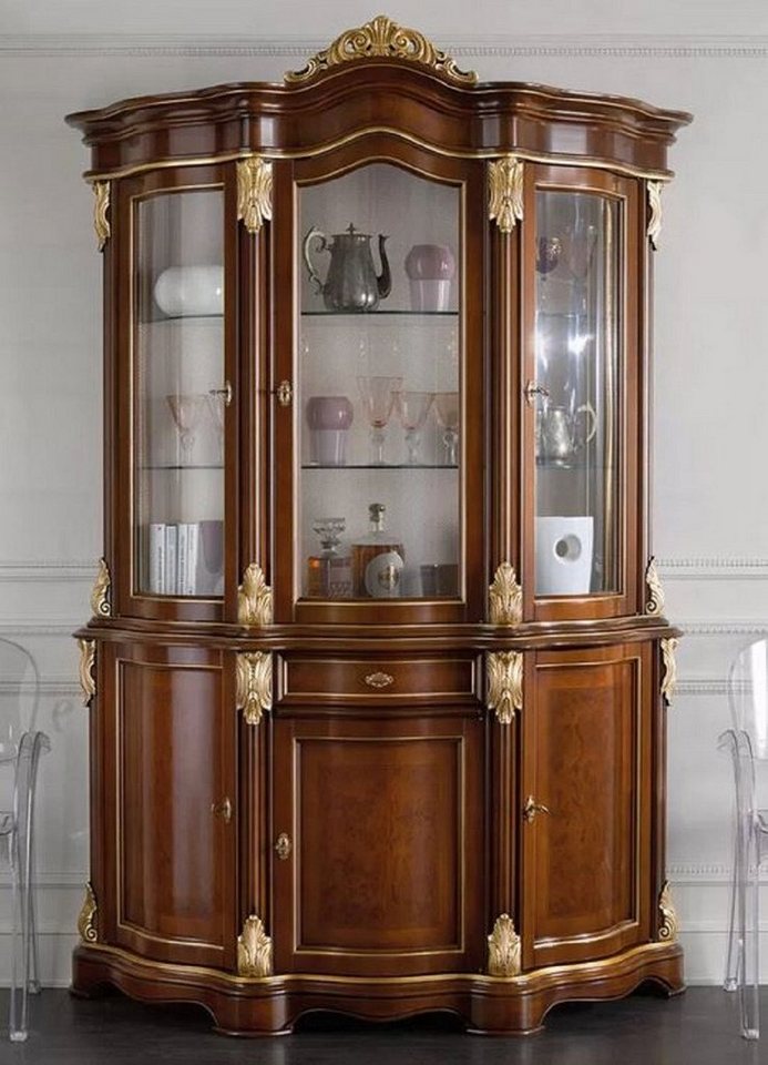 Casa Padrino Vitrine Luxus Barock Vitrine Braun / Gold - Handgefertigter Vitrinenschrank mit 6 Türen und Schublade - Prunkvolle Barock Möbel - Luxus Qualität - Made in Italy von Casa Padrino