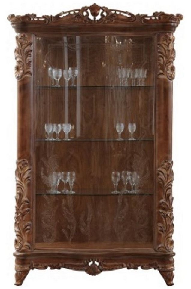 Casa Padrino Vitrine Luxus Barock Vitrine Braun - Handgefertigter Massivholz Vitrinenschrank mit Glastür - Barock Möbel - Edel & Prunkvoll von Casa Padrino