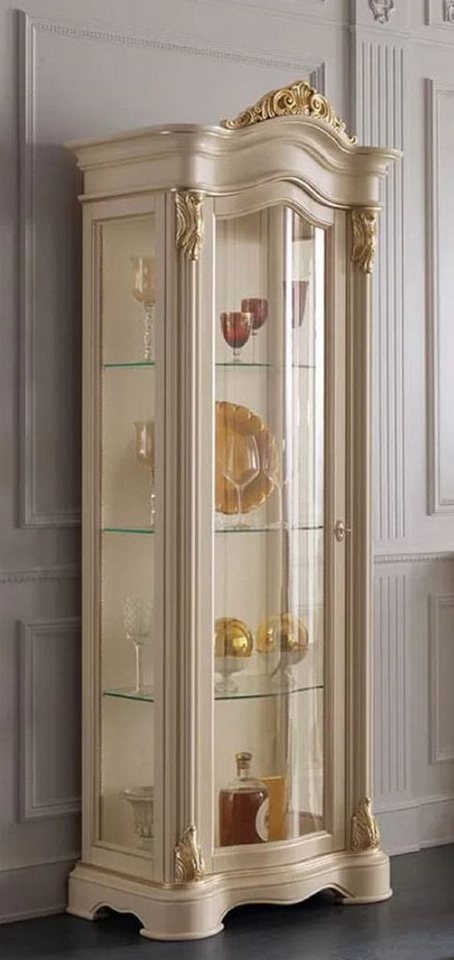 Casa Padrino Vitrine Luxus Barock Vitrine Cremefarben / Gold - Handgefertigter Massivholz Vitrinenschrank mit Tür - Prunkvolle Barock Möbel - Luxus Qualität - Made in Italy von Casa Padrino