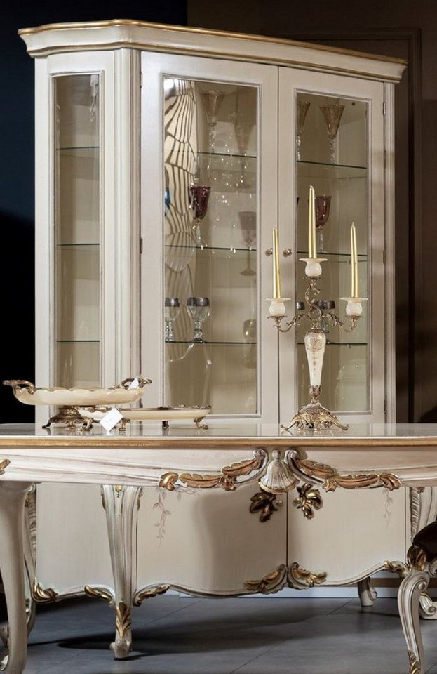 Casa Padrino Vitrine Luxus Barock Vitrine Cremefarben / Weiß / Gold - Handgefertigter Massivholz Vitrinenschrank mit 2 Glastüren - Barock Möbel von Casa Padrino