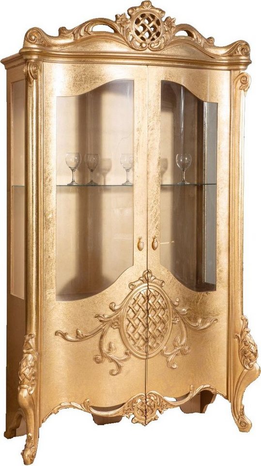 Casa Padrino Vitrine Luxus Barock Vitrine Gold 130 x 50 x H. 222 cm - Prunkvoller Barock Vitrinenschrank mit 2 Türen - Wohnzimmerschrank - Barock Wohnzimmermöbel von Casa Padrino