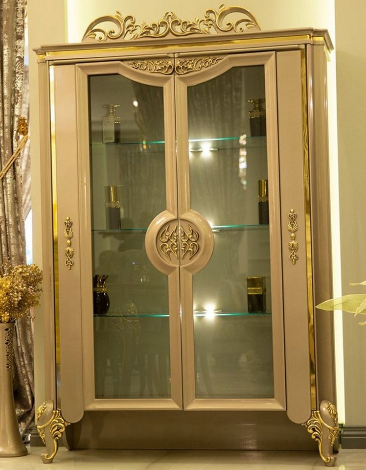 Casa Padrino Vitrine Luxus Barock Vitrine Grau / Gold 130 x 48 x H. 191 cm - Prunkvoller Vitrinenschrank mit 2 Glastüren und 3 Glasregalen - Barock Möbel von Casa Padrino