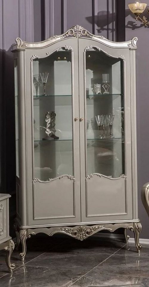 Casa Padrino Vitrine Luxus Barock Vitrine Grau / Silber 108 x 47 x H. 202 cm - Massivholz Vitrinenschrank im Barockstil - Edel & Prunkvoll von Casa Padrino