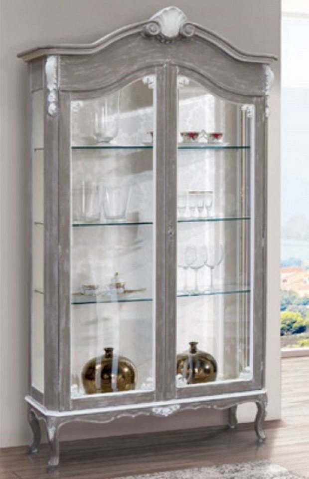 Casa Padrino Vitrine Luxus Barock Vitrine Grau / Weiß - Prunkvoller Barock Vitrinenschrank mit 2 Glastüren - Barock Möbel - Luxus Qualität - Made in Italy von Casa Padrino