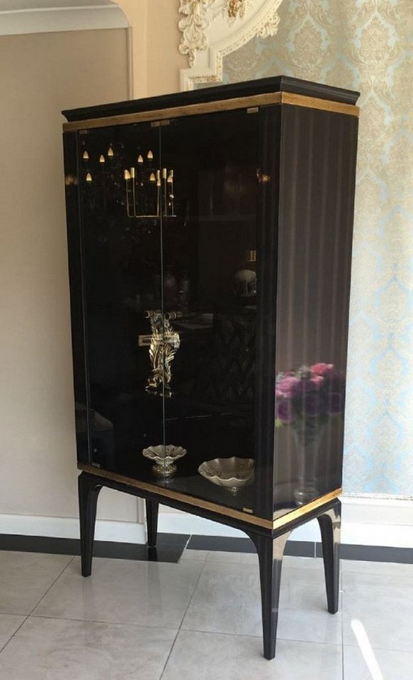 Casa Padrino Vitrine Luxus Barock Vitrine Schwarz / Gold 102 x 55 x H. 180 cm - Massivholz Vitrinenschrank im Barockstil - Edle Barock Möbel von Casa Padrino