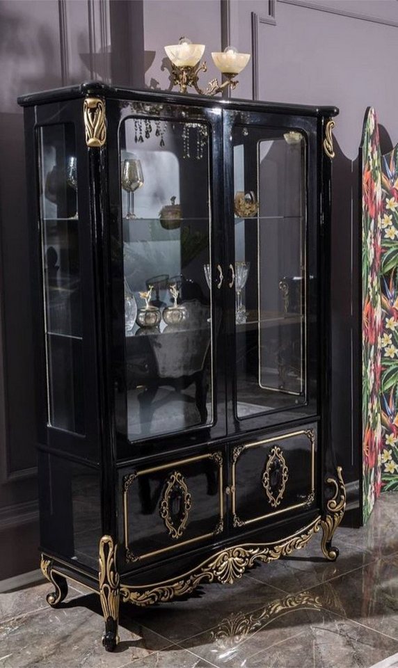 Casa Padrino Vitrine Luxus Barock Vitrine Schwarz / Gold 124 x 54 x H. 194 cm - Massivholz Vitrinenschrank im Barockstil - Edel & Prunkvoll von Casa Padrino