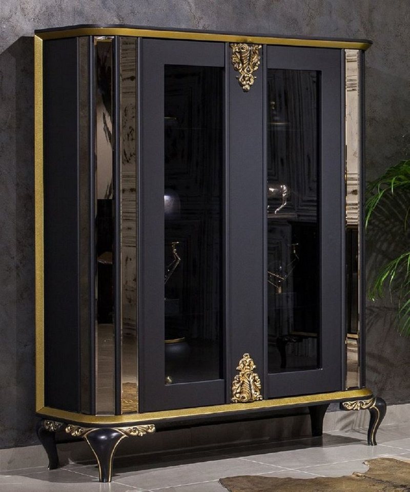 Casa Padrino Vitrine Luxus Barock Vitrine Schwarz / Gold - Verspiegelter Massivholz Vitrinenschrank mit 2 Türen - Prunkvolle Barock Möbel Casa Padrino Vitrine Luxus Barock Vitrine Schwarz / Gold - Verspiegelter Massivholz Vitrinenschrank mit 2 Türen - Prunkvolle Barock Möbel von Casa Padrino