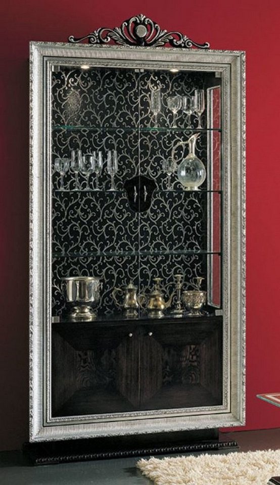 Casa Padrino Vitrine Luxus Barock Vitrine Schwarz / Silber - Prunkvoller Barock Vitrinenschrank mit 4 Türen - Barock Wohnzimmer & Hotel Möbel - Erstklassische Qualität - Made in Italy von Casa Padrino