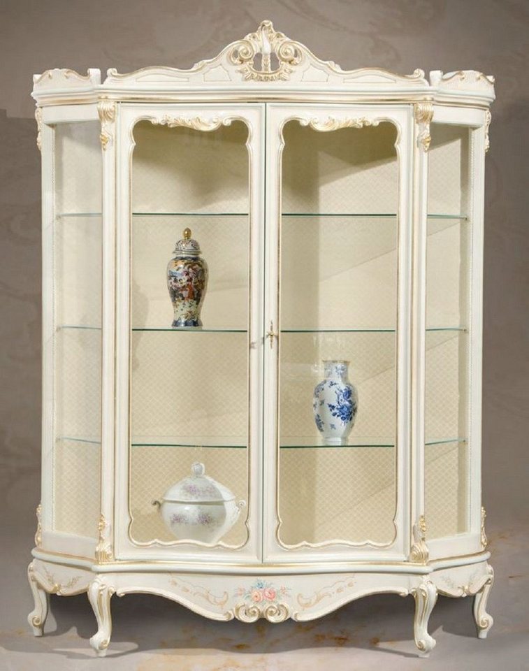 Casa Padrino Vitrine Luxus Barock Vitrine Weiß / Cremefarben / Mehrfarbig / Gold - Handgefertigter Vitrinenschrank mit 2 Türen - Prunkvolle Barock Möbel - Luxus Qualität - Made in Italy von Casa Padrino