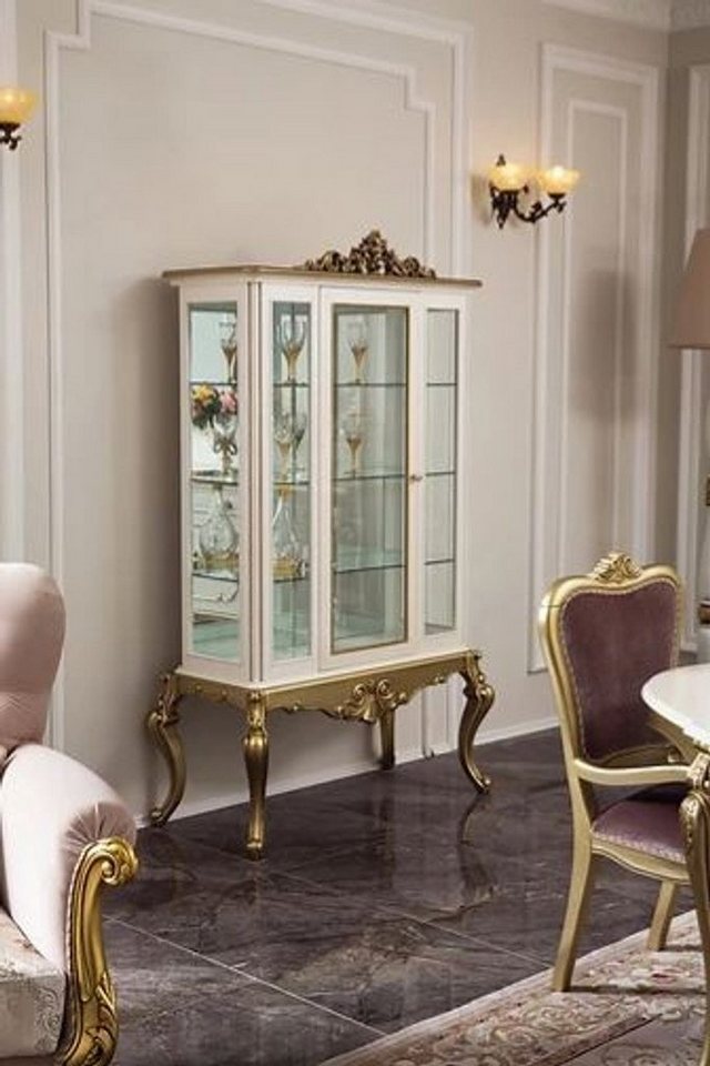 Casa Padrino Vitrine Luxus Barock Vitrine Weiß / Gold 107 x 45 x H. 176 cm - Prunkvoller Vitrinenschrank mit Glastür und 3 Glasregalen - Barock Möbel von Casa Padrino