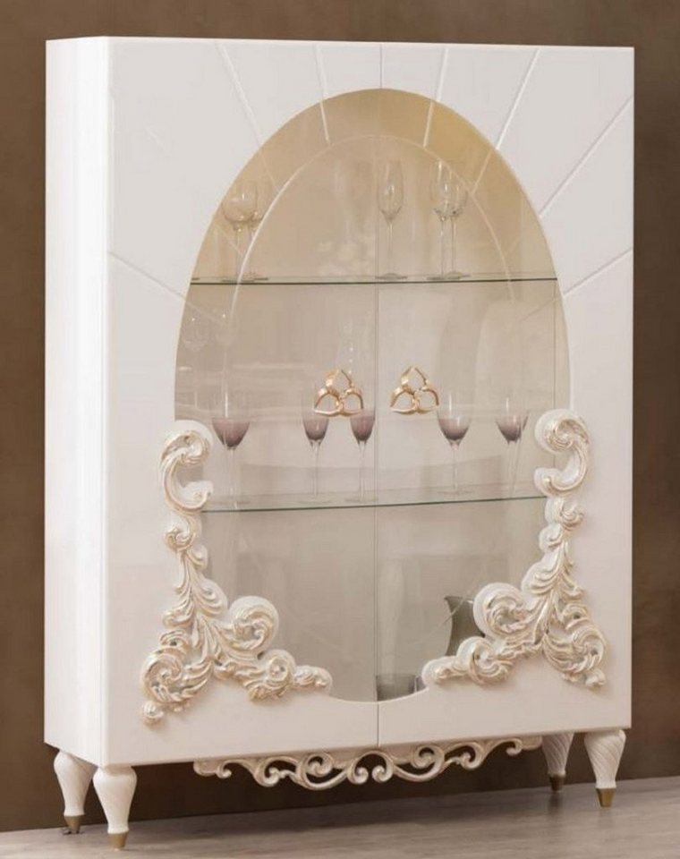 Casa Padrino Vitrine Luxus Barock Vitrine Weiß / Gold 116 x 46 x H. 170 cm - Beleuchteter Massivholz Vitrinenschrank mit 2 Glastüren - Edle Barock Möbel von Casa Padrino