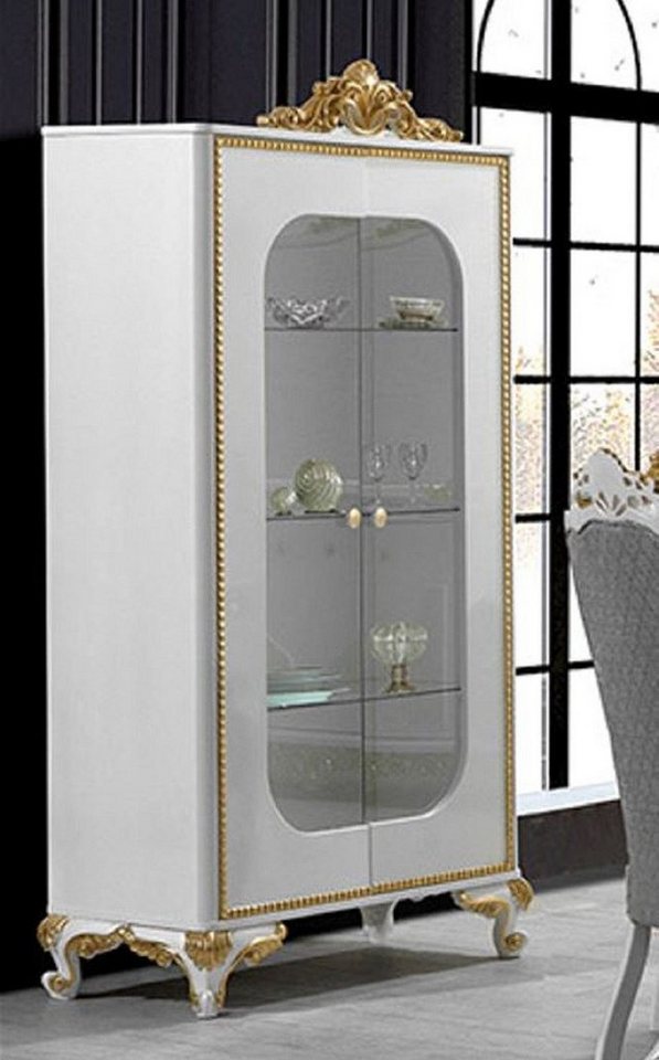 Casa Padrino Vitrine Luxus Barock Vitrine Weiß / Gold - Handgefertigter Massivholz Vitrinenschrank mit 2 Glastüren - Prunkvolle Barock Möbel von Casa Padrino
