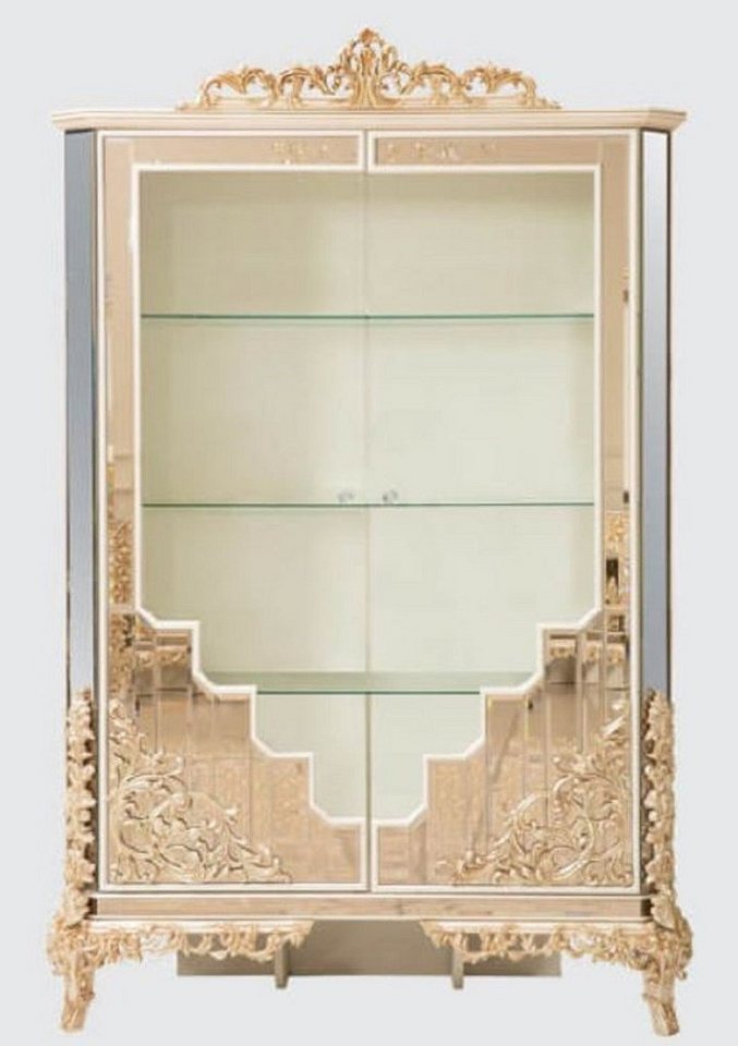 Casa Padrino Vitrine Luxus Barock Vitrine Weiß / Gold - Handgefertigter Massivholz Vitrinenschrank mit 2 Türen - Prunkvolle Barock Möbel von Casa Padrino