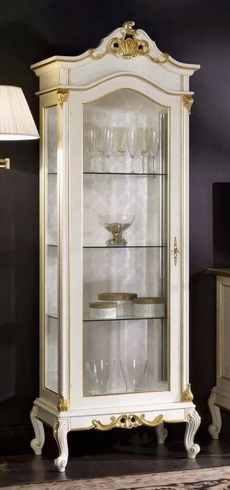 Casa Padrino Vitrine Luxus Barock Vitrine Weiß / Gold - Handgefertigter Massivholz Vitrinenschrank mit Glastür - Prunkvolle Barock Möbel - Luxus Qualität - Made in Italy von Casa Padrino