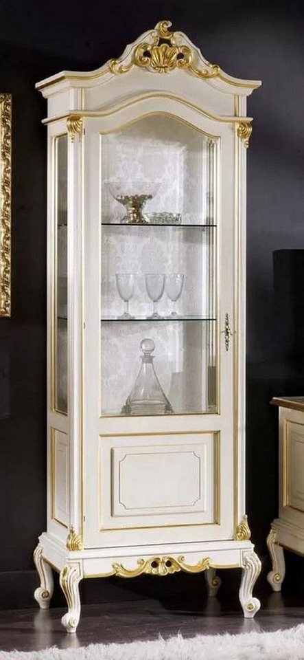 Casa Padrino Vitrine Luxus Barock Vitrine Weiß / Gold - Handgefertigter Massivholz Vitrinenschrank mit Tür - Prunkvolle Barock Möbel - Luxus Qualität - Made in Italy von Casa Padrino