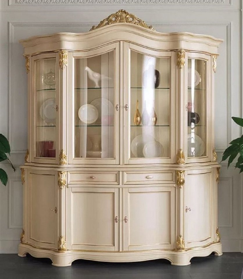 Casa Padrino Vitrine Luxus Barock Vitrinenschrank Cremefarben / Gold - Handgefertigter Massivholz Vitrine mit 8 Türen und 2 Schhubladen - Prunkvolle Barock Möbel - Luxus Qualität - Made in Italy von Casa Padrino