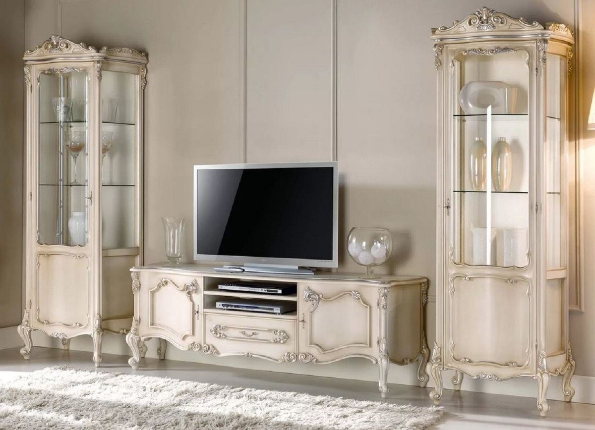 Casa Padrino Vitrine Luxus Barock Wohnzimmer Set Cremefarben / Silber - 1 Barock TV Schrank & 2 Barock Vitrinen - Barock Wohnzimmer & Hotel Möbel - Luxus Qualität - Made in Italy von Casa Padrino