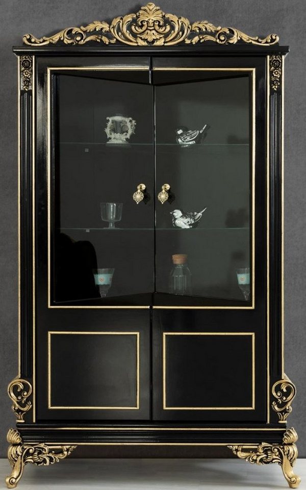 Casa Padrino Vitrine Luxus Barock Wohnzimmer Vitrine Schwarz / Gold 130 x 55 x H. 210 cm - Prunkvoller Barock Vitrinenschrank mit 2 Glastüren - Edle Barock Möbel von Casa Padrino