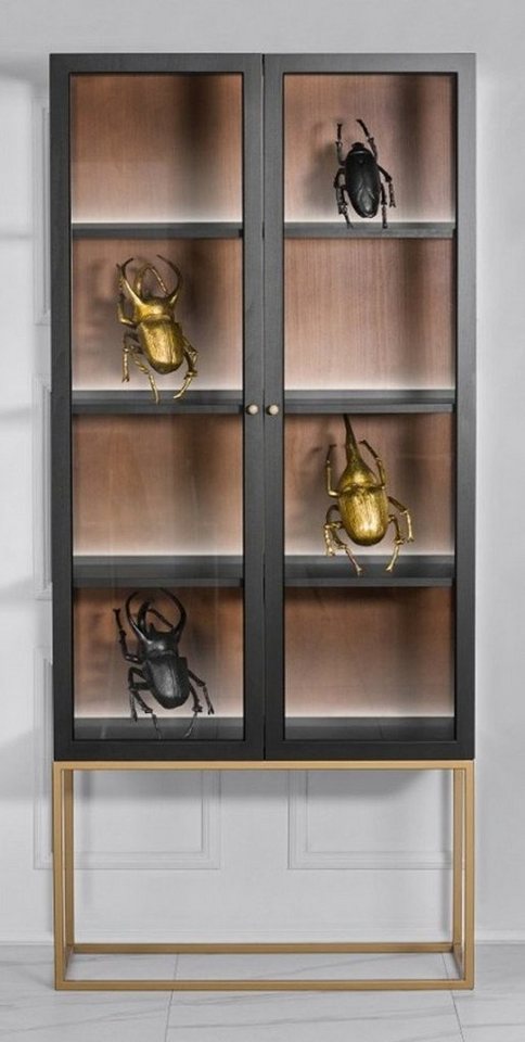 Casa Padrino Vitrine Luxus Glas Vitrine Schwarz / Messing Gold 200 x 90 cm - Luxus Boutique Vitrinenschrank - Neoklassisch von Casa Padrino