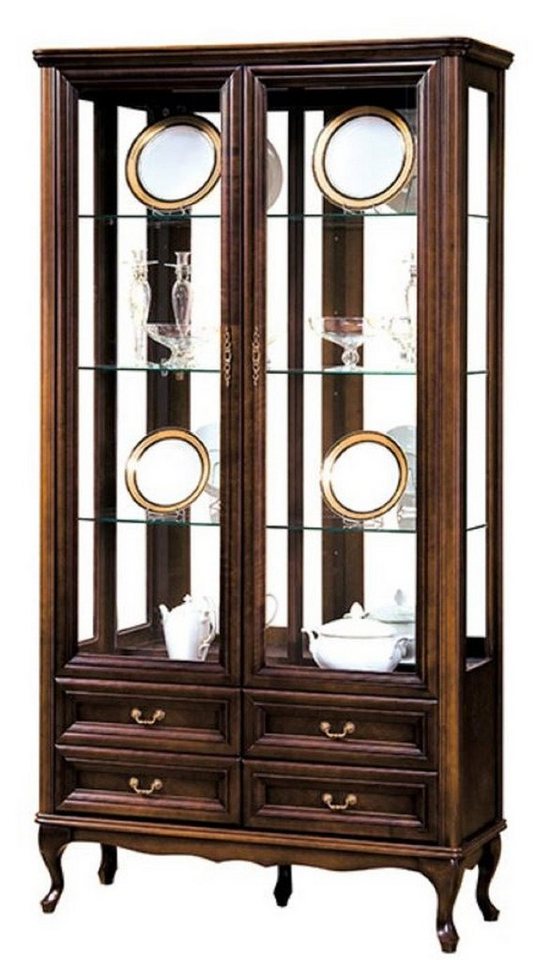 Casa Padrino Vitrine Luxus Jugendstil Vitrinenschrank Dunkelbraun 114,5 x 42,5 x H. 206 cm - Wohnzimmerschrank mit 2 Glastüren und 4 Schubladen - Wohnzimmermöbel von Casa Padrino