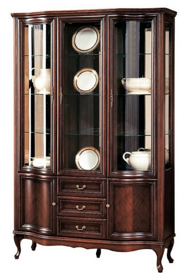 Casa Padrino Vitrine Luxus Jugendstil Vitrinenschrank Dunkelbraun 142,6 x 52,5 x H. 206 cm - Wohnzimmerschrank mit 5 Türen und 3 Schubladen - Wohnzimmermöbel von Casa Padrino