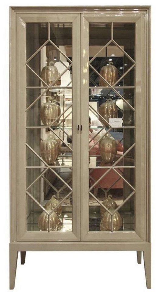 Casa Padrino Vitrine Luxus Vitrine Grau 110 x 42 x H. 220 cm - Edler Massivholz Vitrinenschrank mit 2 Glastüren - Luxus Wohnzimmer Möbel von Casa Padrino