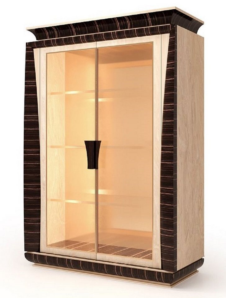 Casa Padrino Vitrine Luxus Vitrine Naturfarben / Dunkelbraun 139 x 61 x H. 205 cm - Massivholz Vitrinenschrank mit 2 Glastüren - Wohnzimmer Möbel - Hotel Möbel - Luxus Qualität - Made in Italy von Casa Padrino