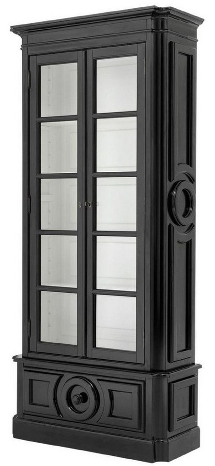 Casa Padrino Vitrine Luxus Vitrine Schwarz / Weiß 113 x 46 x H. 240 cm - Massivholz Vitrinenschrank - Wohnzimmerschrank mit 2 Glastüren und Schublade - Luxus Qualität von Casa Padrino