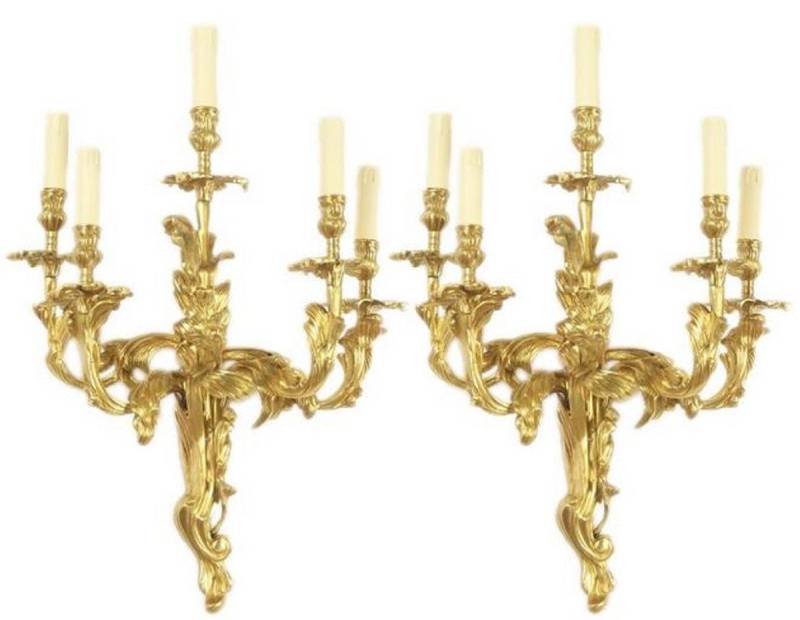 Casa Padrino Wandkerzenhalter Barock Wandkerzenleuchter Set Gold 45 x 25 x H. 70 cm - Prunkvolle Wandleuchten aus vergoldeter Bronze - Barock Wanddeko von Casa Padrino