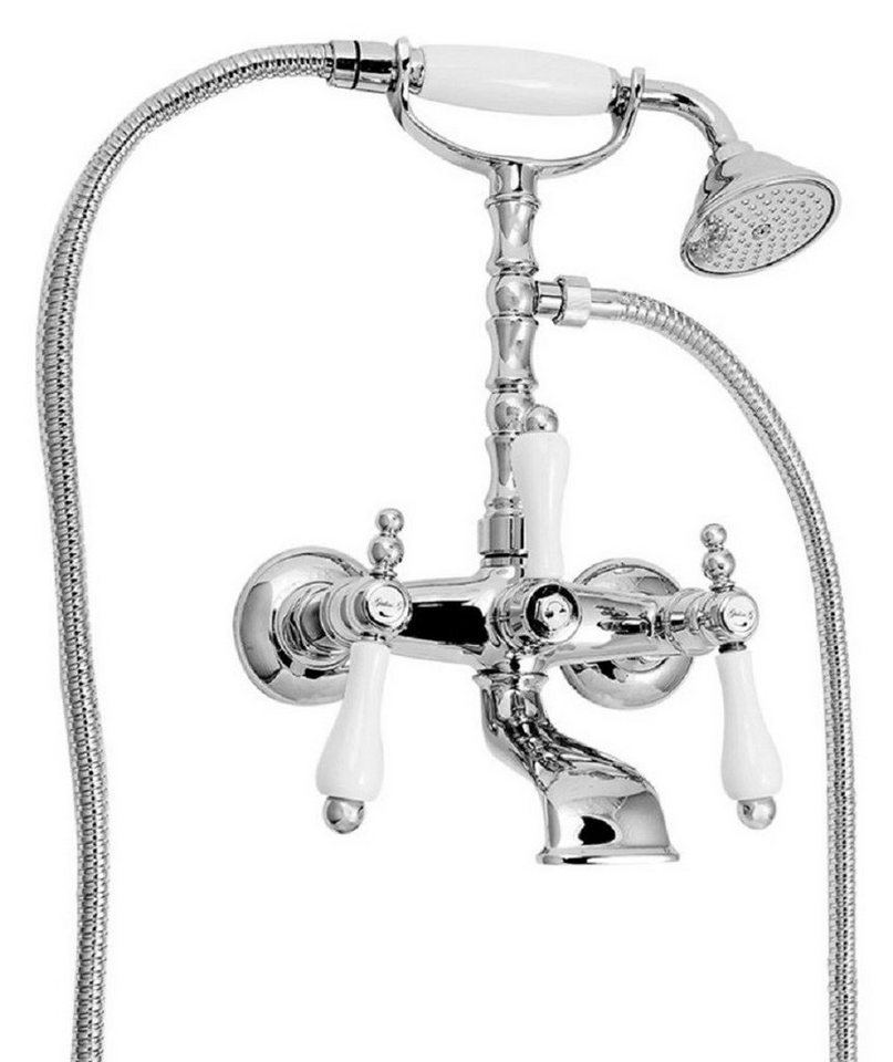 Casa Padrino Wannenarmatur Jugendstil Badewannen Armatur mit Brause Silber / Weiß H. 35,5 cm - Nostalgisches Bad Zubehör - Erstklassische Qualität von Casa Padrino